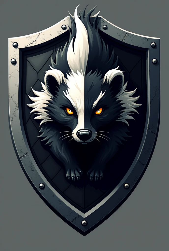 Black and gray football shield with a skunk in the middle