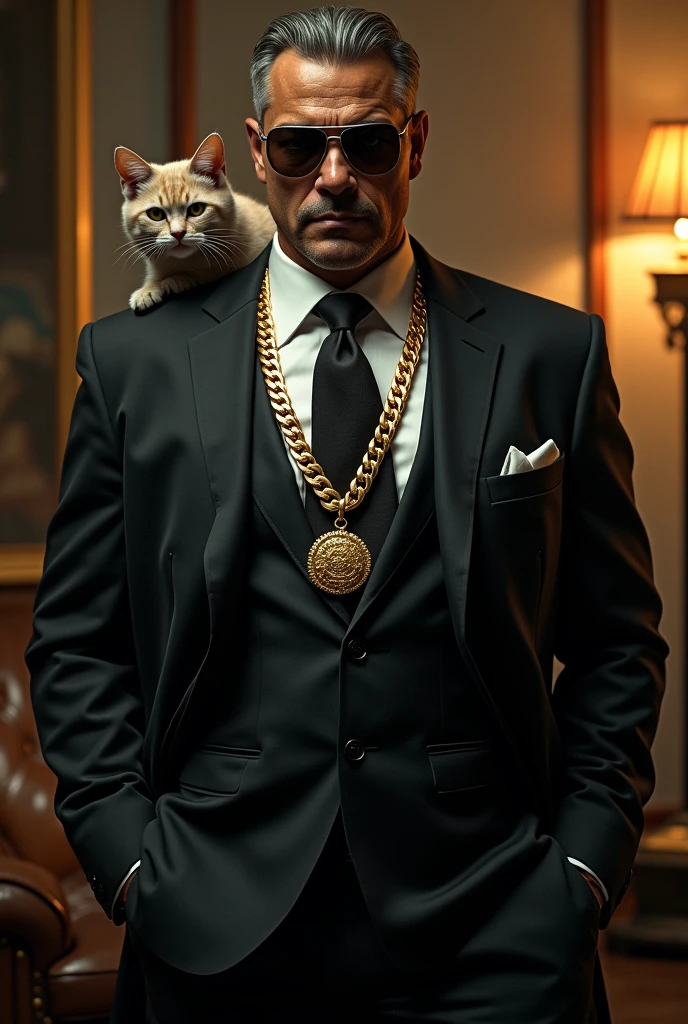 Gangster creates, with a gold chain and a cat on the side, armed and dating