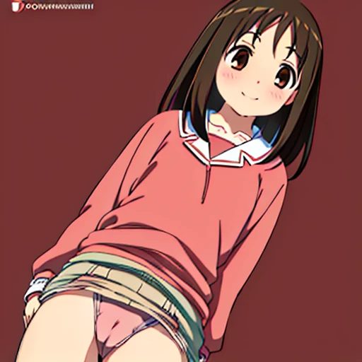 ((One person,)) ayumu kasuga, Brown Hair, Brown eyes, smile, Open your mouth, Very detailed,high quality,blush,Small breasts,((Showing off your crotch,))(((Big Futanari)))Lower body exposed,