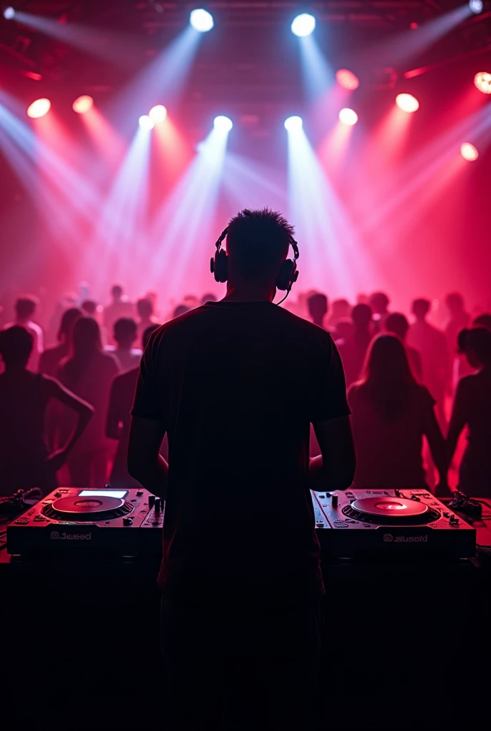 Silueta de Un dj visto desde atras pasando music en una fiesta, Lights de fiesta, music, Lights, Lights cinenatograficas, Shadows , people dancing happy