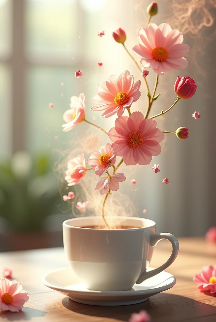 Coffee cup with flowers as smoke
