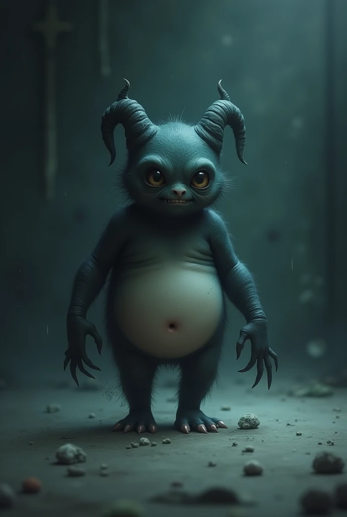 just a little sleep paralysis demon walking on its little tippy toes, with a little chubby tummy