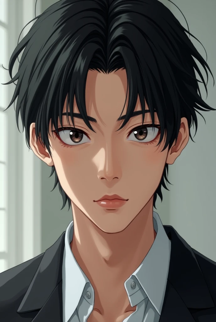 A wealthy 20-year-old Japanese man (Software Company Owner),High resolution, Gaze, Black Hair, Minimalist, High resolution, masterpiece, accurate, detail, 高いdetail, High-resolution model, Textured skin, Black Hair, Deco bangs, 