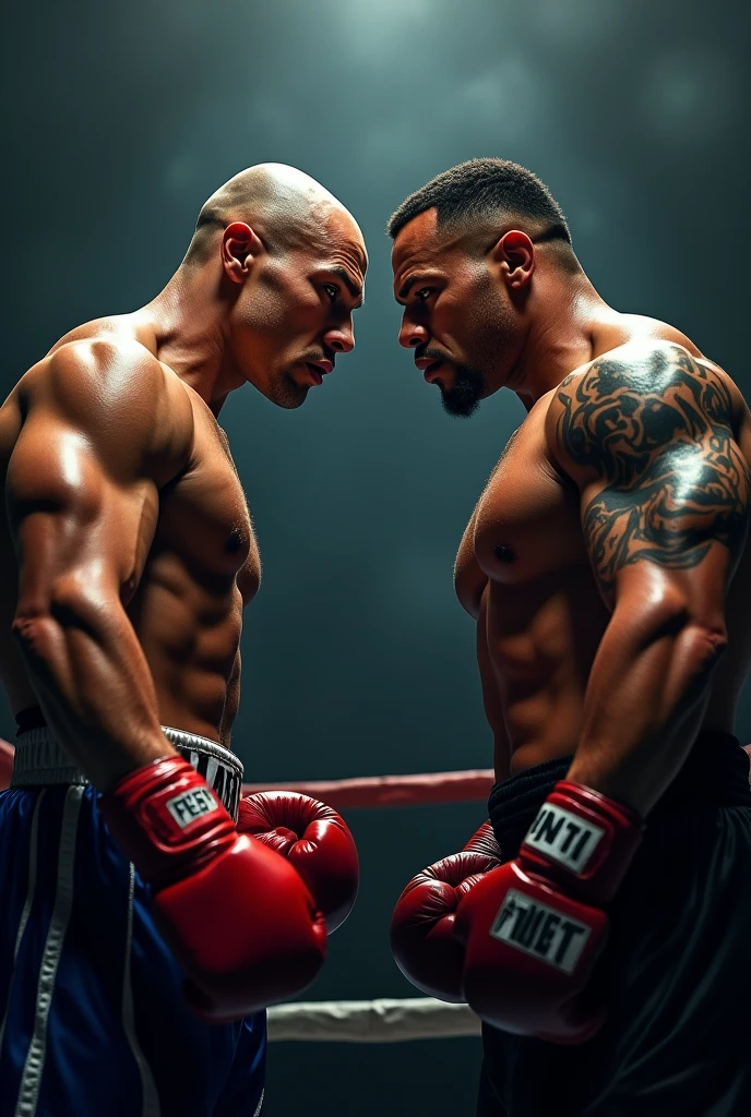 A poster advertising a boxing match between Mike Tyson and a man with a very exercise-marked body and white skin