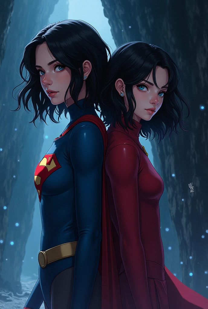 Create a cover for a story called Between the End and Hope with the main character Alex Danvers from Supergirl with a girl with black hair and blue eyes in anime style