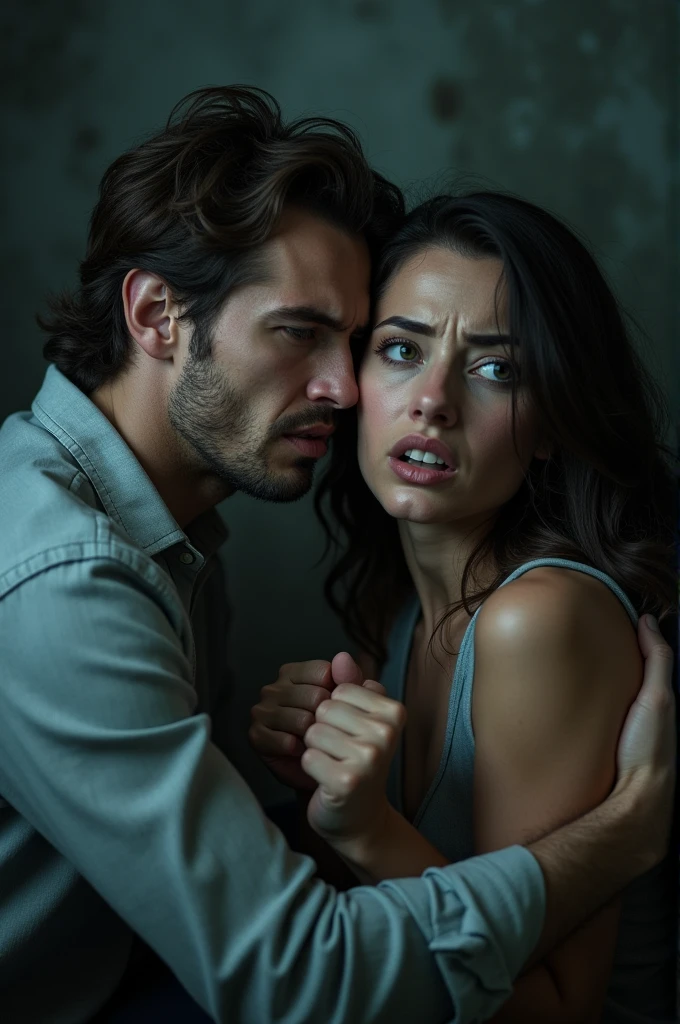 Man and woman with fear and anxiety 