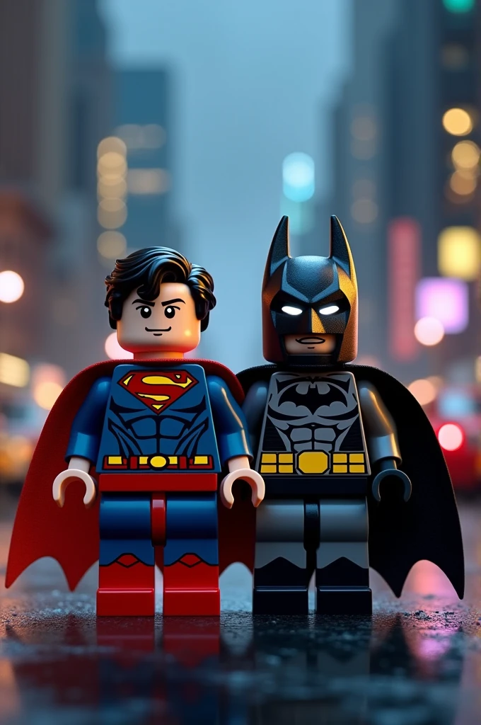 Superman and Batman in lego art, night
