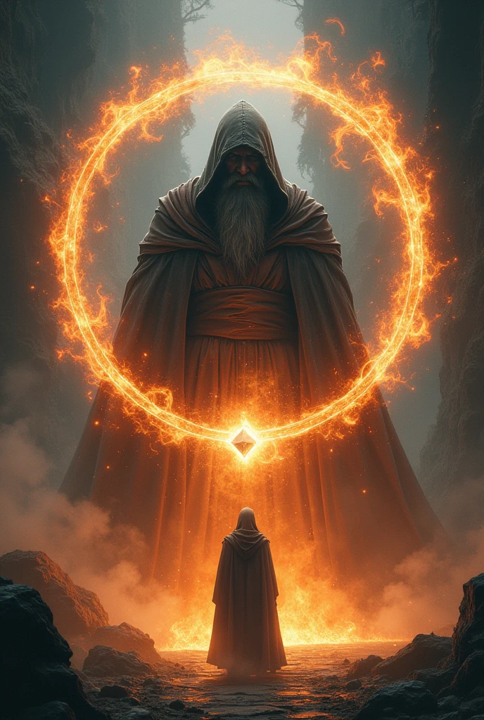 But before I could touch her, a circle of magical fire surrounded him, and a hooded figure appeared before him. He was an ancient wizard, the true guardian of the stone.