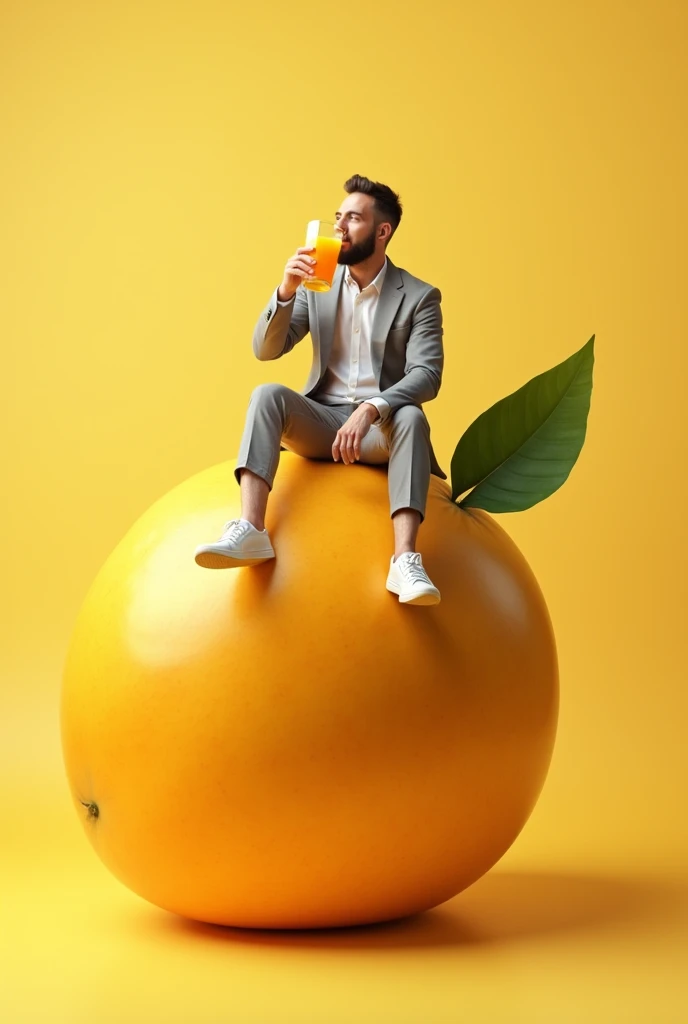 A BEST quality big mango juice and man sitting on juice