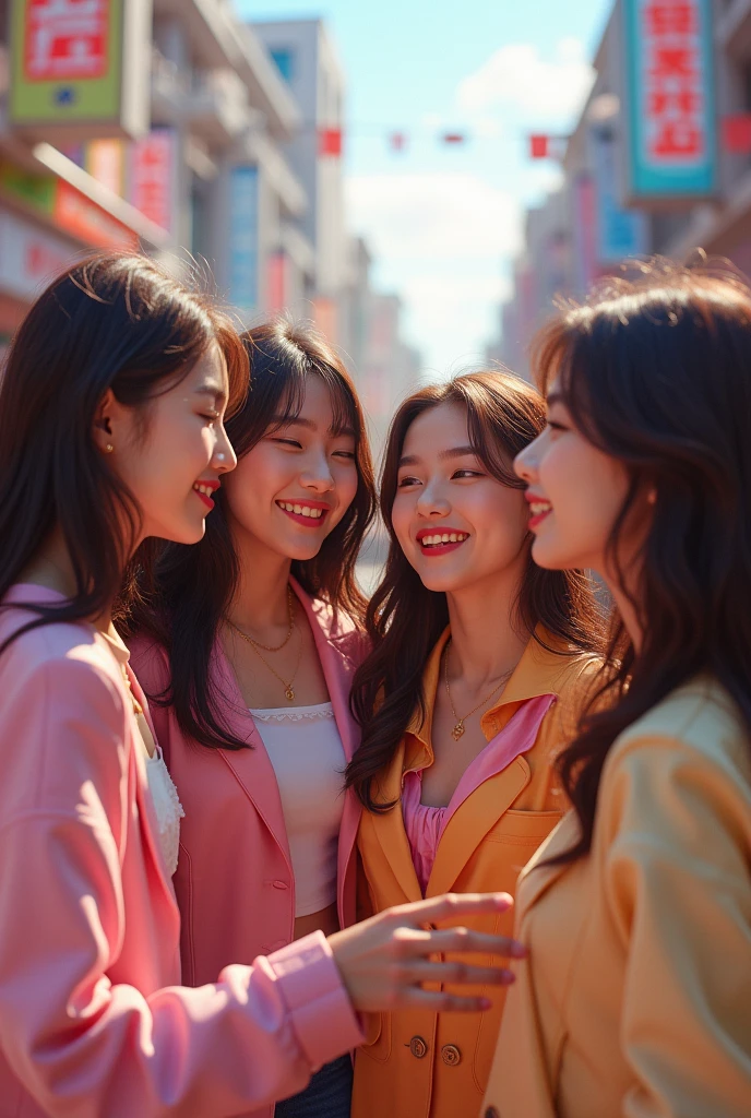 ((Highest quality)), ((masterpiece)), (detailed), ((Friends Group)) Four Girls, Song Yuuki, joy, Shuhua, Seulgi and Mingyu, K-POP: The closest thing to reality
