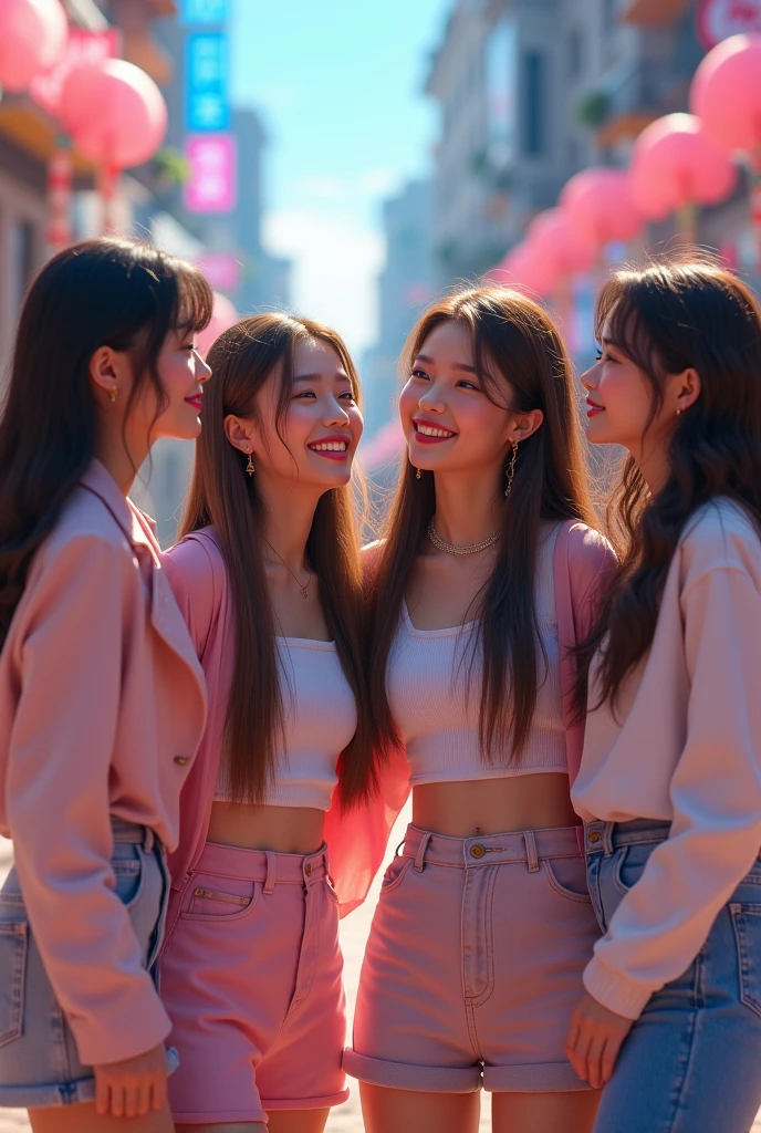 ((Highest quality)), ((masterpiece)), (detailed), ((Friends Group)) Four Girls, Song Yuuki, joy, Shuhua, Seulgi and Mingyu, K-POP: The closest thing to reality