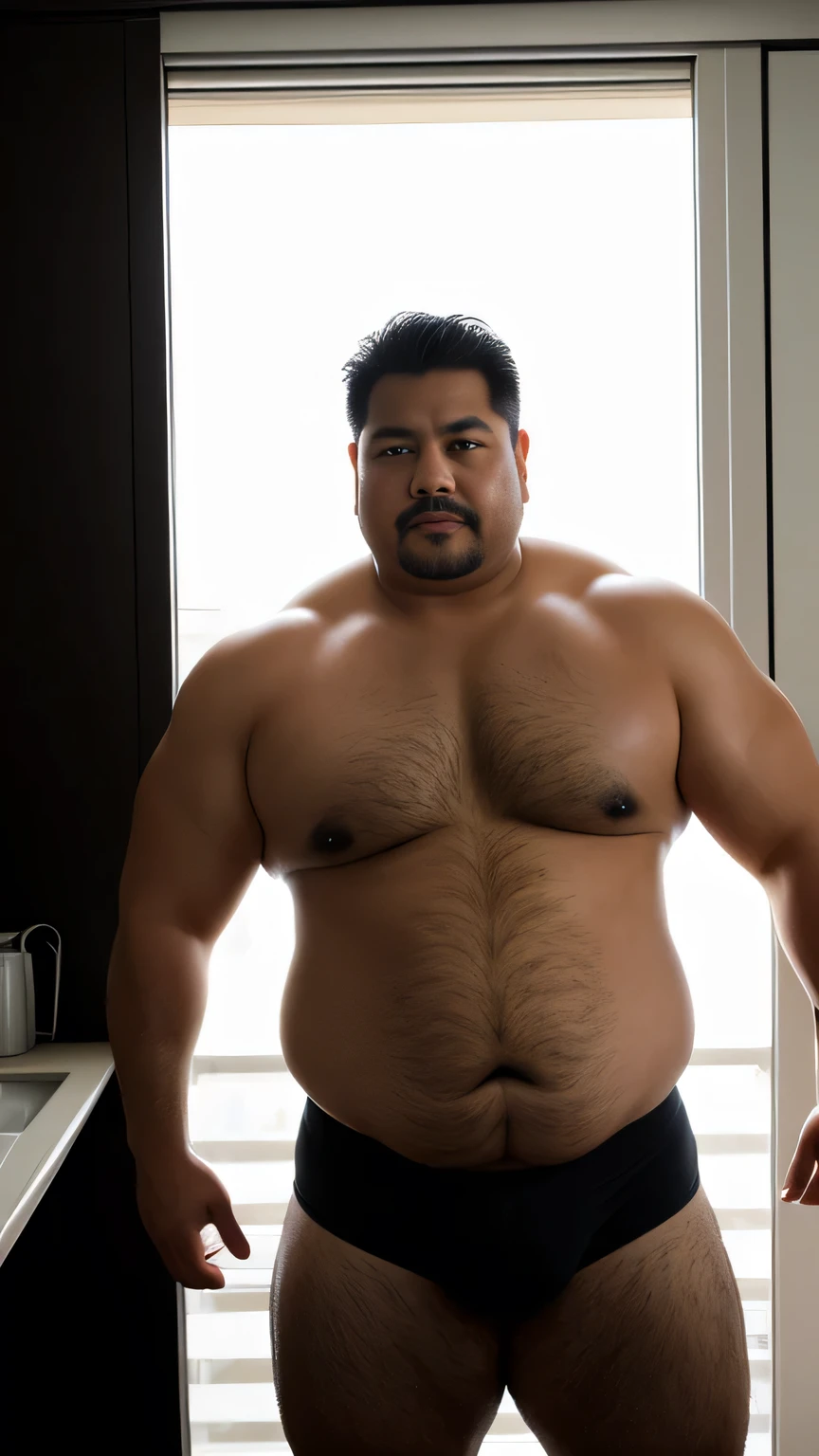 Photorealistic middle-aged obese Japanese male、Single eyelid、6 heads、50th Generation、Metabolic、Short black mustache、Short black buzz cut、Square face、whole body、Fatが着いたマッスルベア、s、太いチンポがHaving an erection、F、Fat and hulking、Masturbating、Thickegs、thick and short arms、Thick face、Thick and round waist、Fat Belly、Dark, tanned skin、Bodybuilder、Hairy、Thick waist、Thick boar neck、A firm and plump body、Masturbating、Is ejaculating、Hation、Receding hale Age、He's in a suit wearing a tie.、He's wearing sandals、Yellow race and dark skin、Metabolic、father、Father、father、Fat、Thin hair、has narrow eyes、The body is glistening with sweat、Dazzling summer sunshine、Erotic、whole bodyで驚いているポーズ
