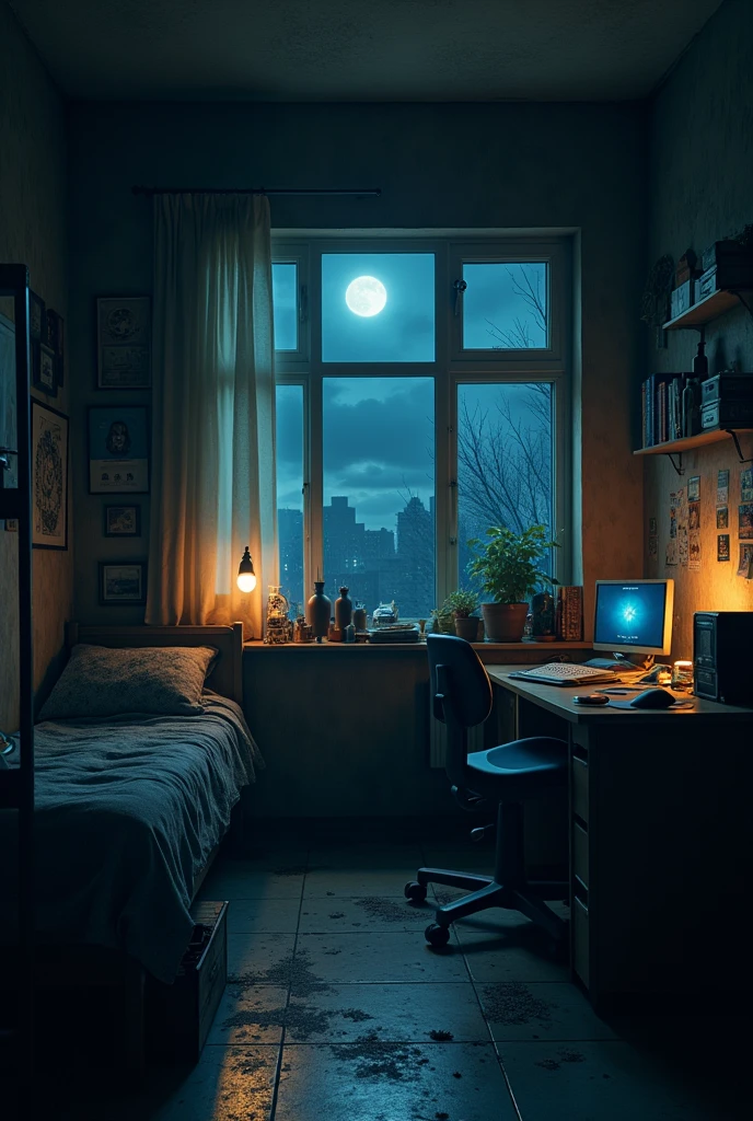 Poorly lit rooms, Dark Room, Studio Ghibli Room, Rooms with little light, Dark Room, Realistic bedroom, A super realistic dinner nightmare, Draw a picture of the room, QPoorly lit rooms, Personal room background, Inside the room, Haunted Teenage Room, Photorealistic dark concept art, Night Window, The most modern room, Gaming computer on a table