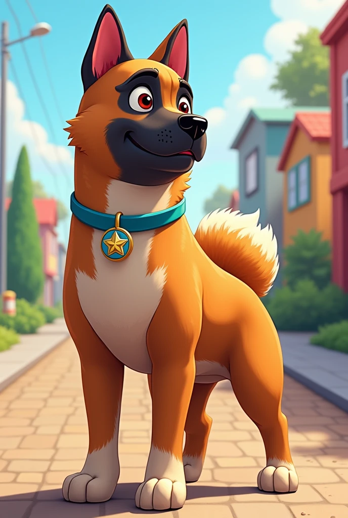 American Akita, brindle, paw patrol style, full body