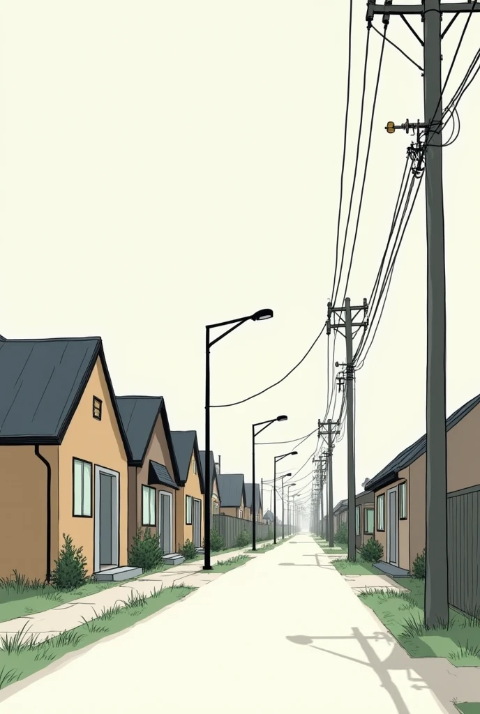 A street project for light post, just a normal street lights and make it like a drawing type just simple, make the houses small the the street lights only few, make it simple
