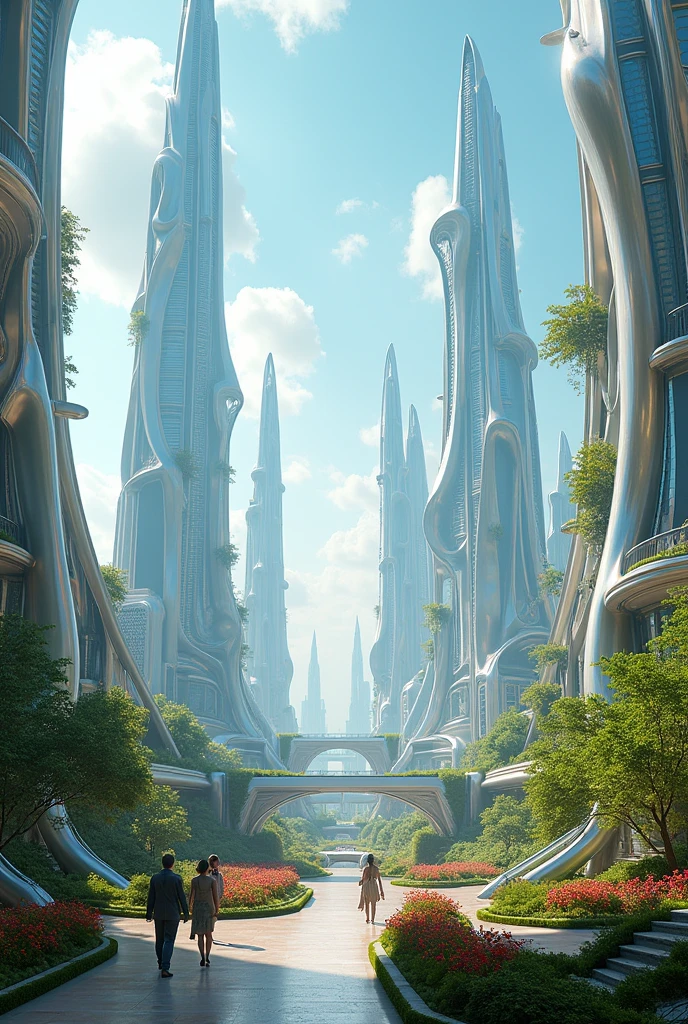 Imagine a utopian futuristic landscape, realist