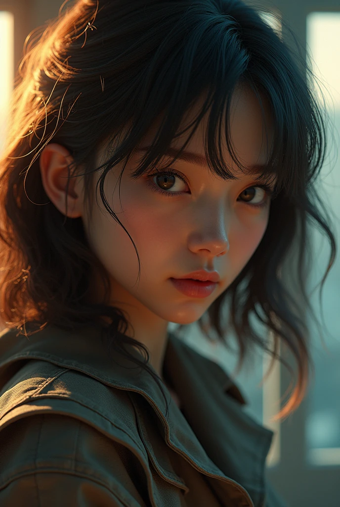 masterpiece, masterpiece, top quality, best quality, realistic, unity, 8k wallpaper, official art, very detailed CG unity 8k wallpaper, (realistic: 1.4), super detail, high resolution, super detail, amazing, fine detail , film lighting, (brown|black hair:1.4), medium hair, (reality skin:1.2), (light brown skin:1.2), beautiful details, eyes and face are very detailed, beautiful eye details, huge file size, Ultra detailed and beautiful, dark eyes, model shot style,