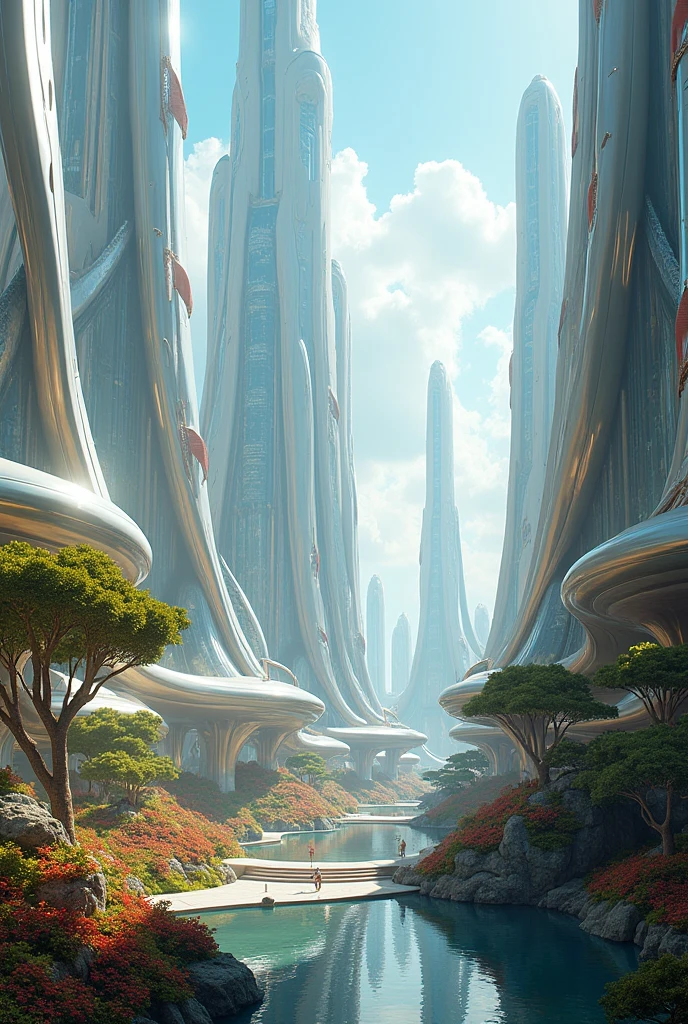 Imagine a utopian futuristic landscape, realist
