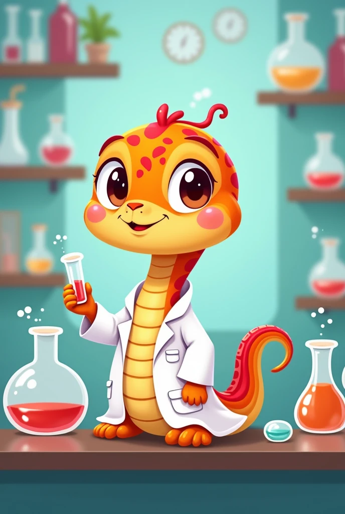 Makes a very cute cartoon pet, cute and easy to remember snake, This must be a pharmaceutical chemist in a scientific lab coat, It must be very tender.