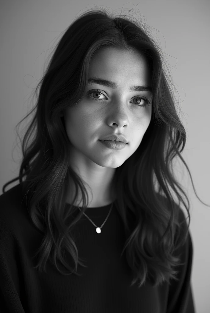 CREATE AN IMAGE OF A TEENAGE GIRL, FOR THE YEARBOOK PHOTOGRAPHY, in black and white