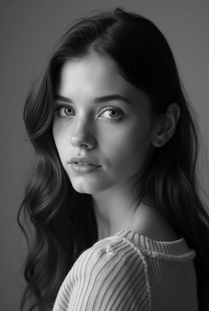 CREATE AN IMAGE OF A TEENAGE GIRL, FOR THE YEARBOOK PHOTOGRAPHY, in black and white