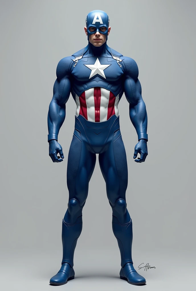 Superhero suit for males with a star logo on with the colors blue and white mannequin