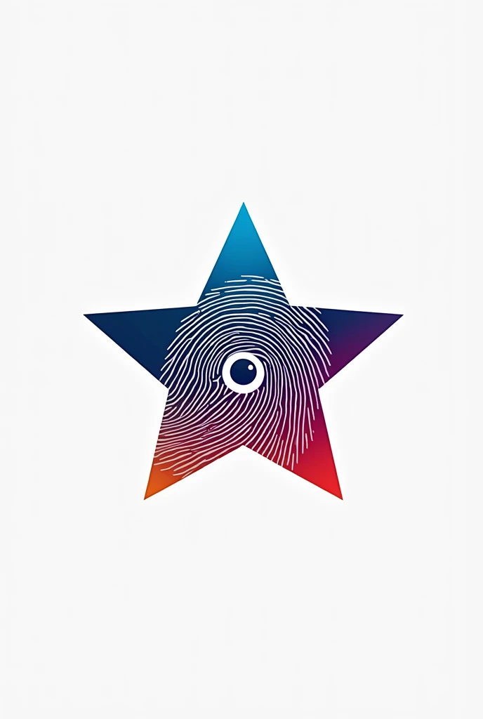 logo of a 5-pointed star in the color of a pronounced fingerprint, in the center a small camera lens , and 2d