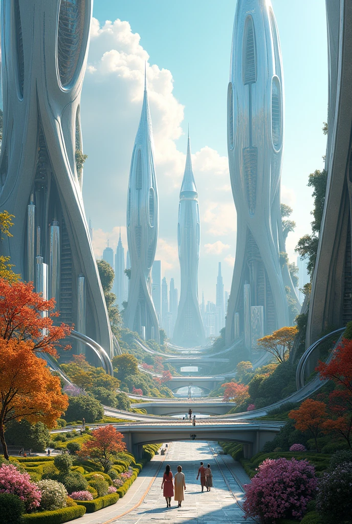 Imagine a utopian futuristic landscape, realist