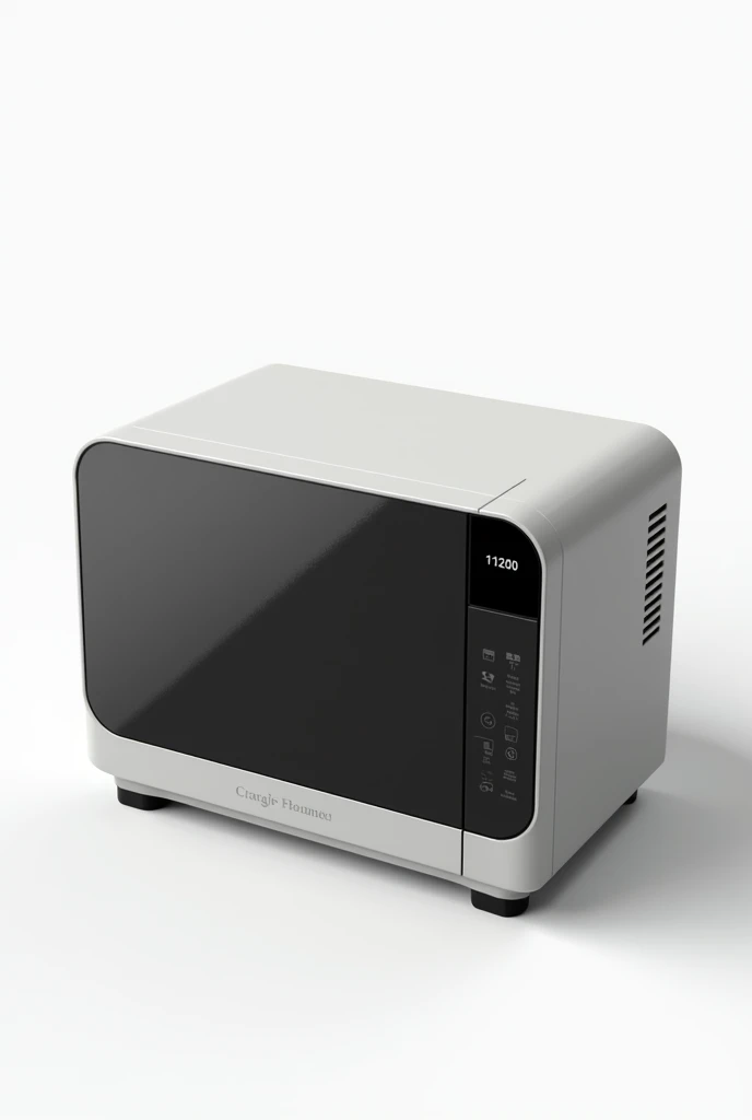 

On a White background put 

A compact and sophisticated design portable microwave. With dimensions of 27 cm wide, 18 cm deep and 15 cm high.

This microwave does NOT have a door handle. Non-slip rubber feet on the base.

It has a DIGITAL SCANNER.

With a small tempered glass display, allows the user to see the content without having to open the device.

