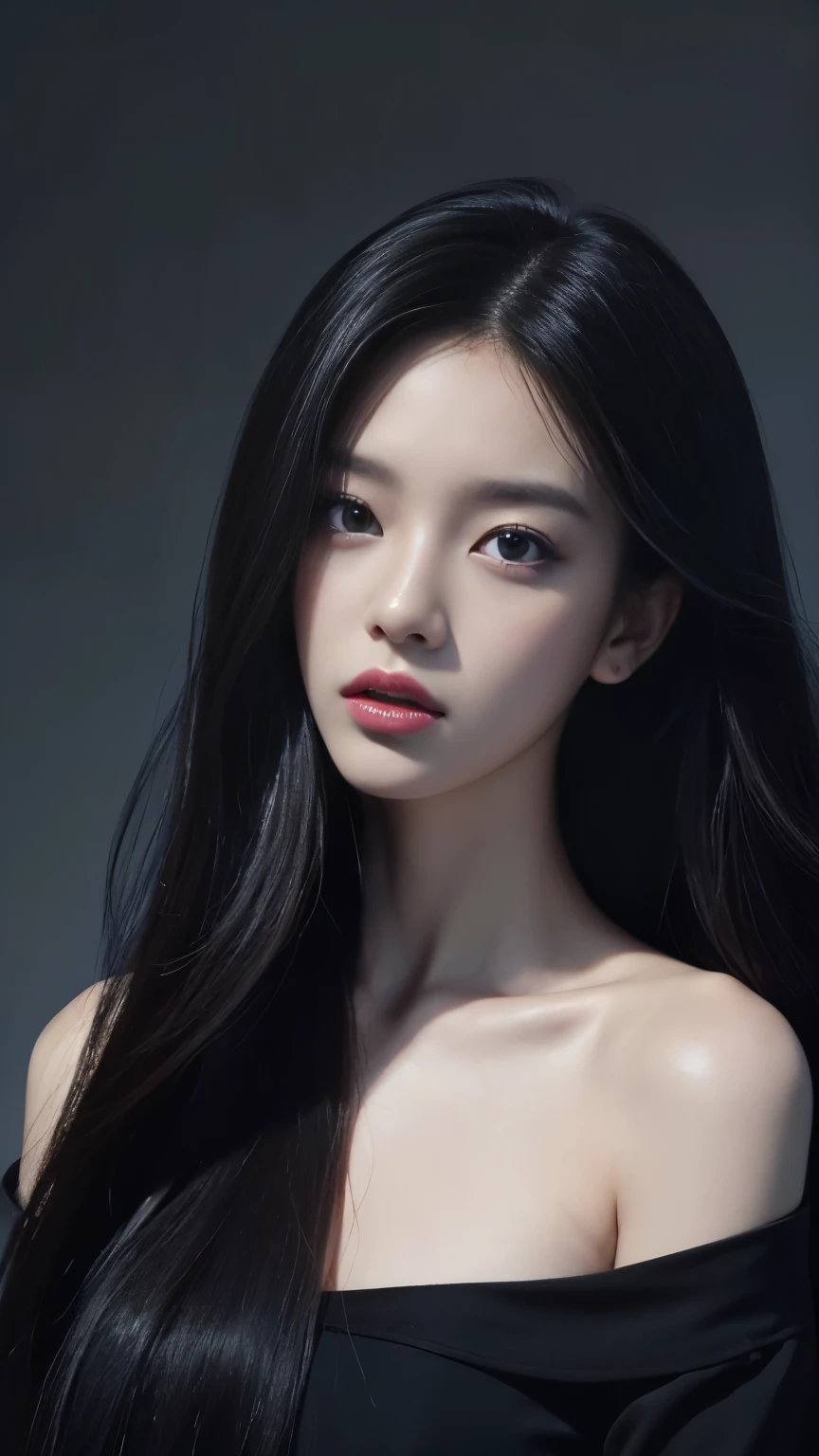 Portrait of a lady with long hair and black shirt, Digital Illustration Portrait, Beauvot Art Style, Portrait of Blackpink member Jossi, Numerical portrait, Digital Art Portraits, Realistic art style, High quality portrait, 🤤 Girl Portrait, realistic art style, # The greatest number in history, #The greatest number in history, Glossy digital