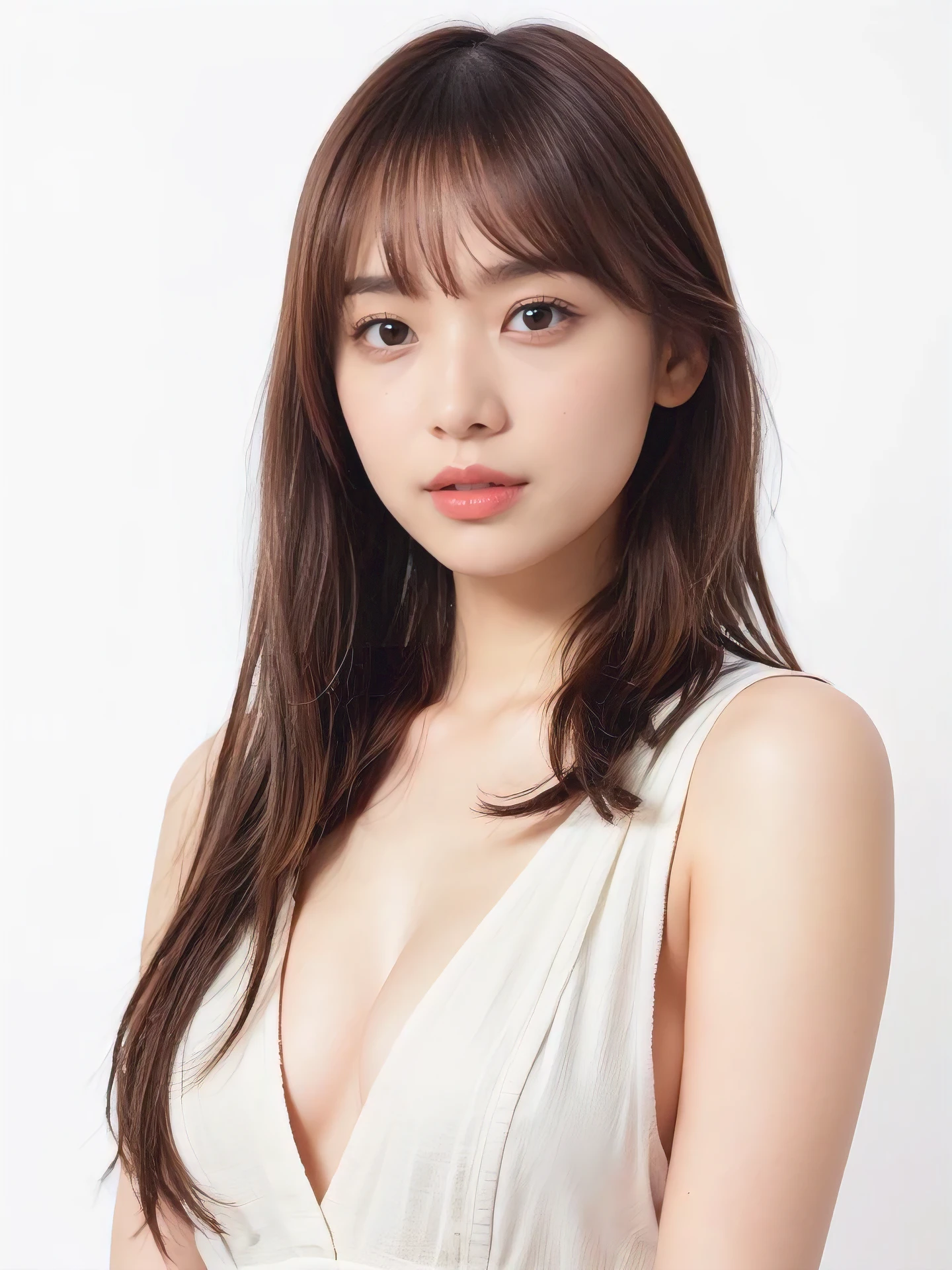 1girl, 25years old woman, cute face, Small breasts, medium breasts, large breasts, beautiful face, (perfectly detailed face), ((looking at viewer)), Simple Background, ((white background)), ((white wallpaper)), White skin, (bright lighting:1.2), perfect lighting, photorealistic, (bokeh), UHD, anatomically correct, highres
