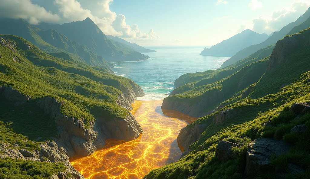 There are many veins of gold and jade under the ground.(best quality,4K,8k,High level,masterpiece:1.2),Ultra Detailed,(lifelike,Photo real,Photo real:1.37),Complex patterns,Realistic lighting,虚幻引擎4K壁纸,Summer Unreal Engine 5, Beautiful landscape rendering, Mountains and Oceans, Rendered in 8k Unreal Engine,,The most beautiful scenery,Epic shock