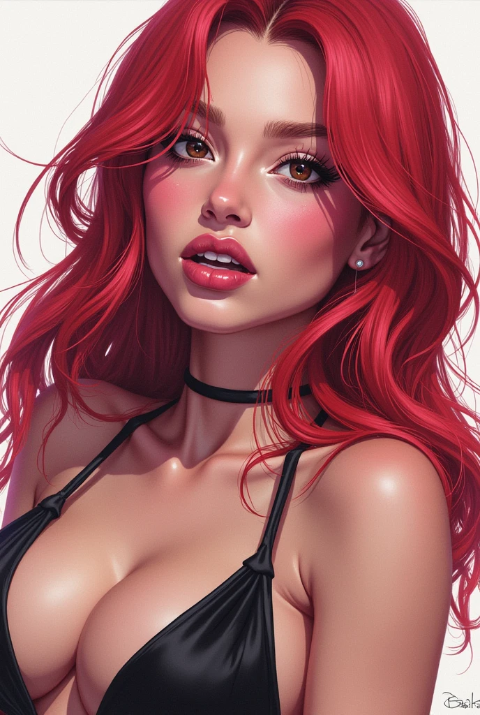 a close up of a woman with red hair wearing a red dress, with curly red hair, rihanna, red curly hair, curly red hair, red crimson hair, red crimson crimson hair, with dark reddish hair, brilliantly colored, dark red color, crimson hair, red afro, red curled hair, strong red hue, rich red, dark red hair, reddish hair