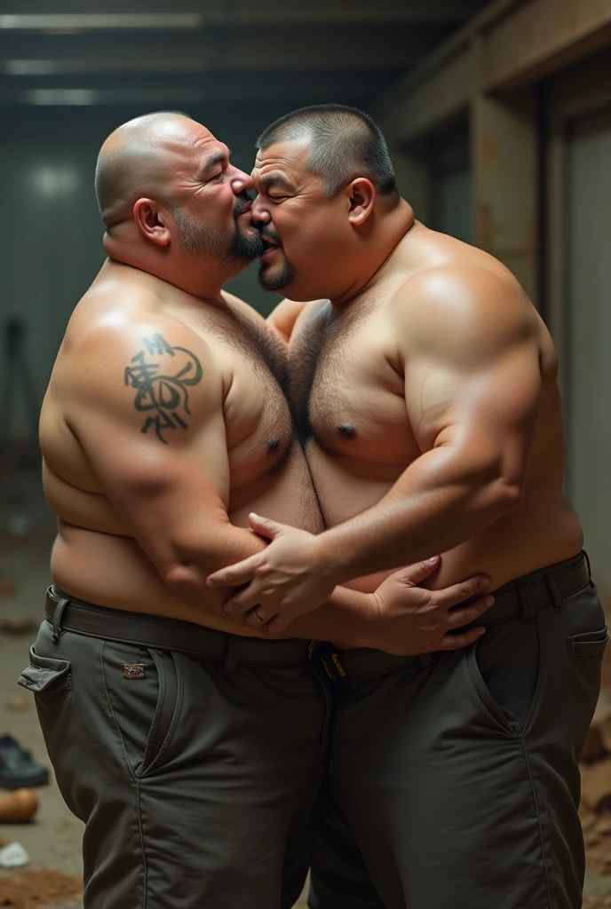 Photorealistic、Japanese、middle aged、Thick、Single eyelid、6 heads、Soft impression、50s、Metabolic、Short moustache、Short shaved head、square、whole body、Muscle Bear、Japan、same-sex love、indoor、Cock、erection、Full Body、fat、Giant、Masturbation、Thick legs、Thick arms、Thick face、Fat、muscle、Thick waist、Fat Belly、Short beard、Dark skin tone、Glare、Short arms、Short legs、Bodybuilder、Hairy、Thick waist、Thick neck、Thanos、Plump、Pleasant face、action、Masturbation、、Anal Sex、anal sex、Ecstasy、Construction site、