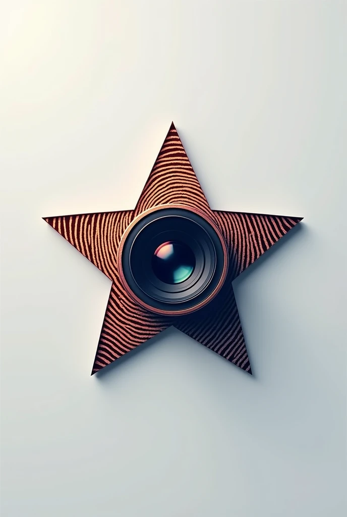 logo of a 5-pointed star in the color of a pronounced fingerprint, in the center a camera lens , and 2d