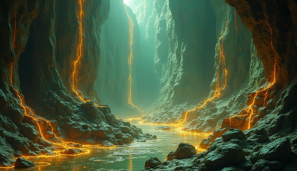 There are many veins of gold and jade under the ground.(best quality,4K,8k,High level,masterpiece:1.2),Ultra Detailed,(lifelike,Photo real,Photo real:1.37),Complex patterns,虚幻引擎4K壁纸,Summer Unreal Engine 5, Rendered in 8k Unreal Engine,Epic shock