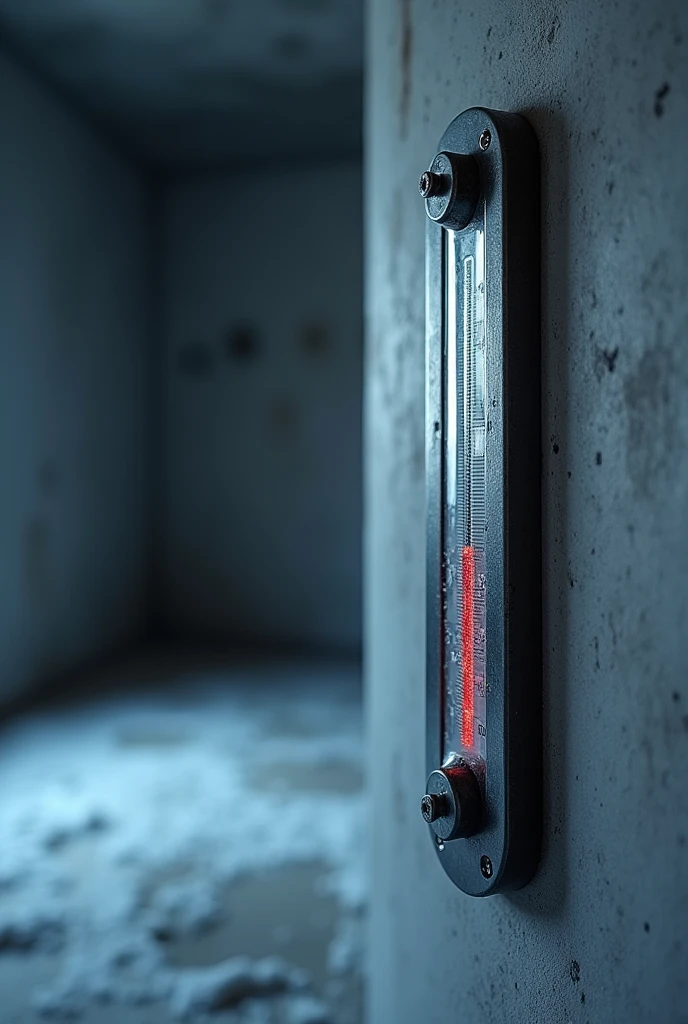 negative celsius thermometer in a cold room