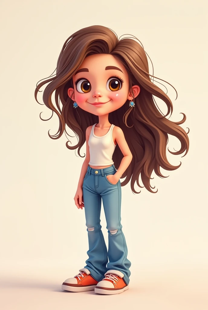 A cartoonist AI image of a beautiful girl who wear jeans and top