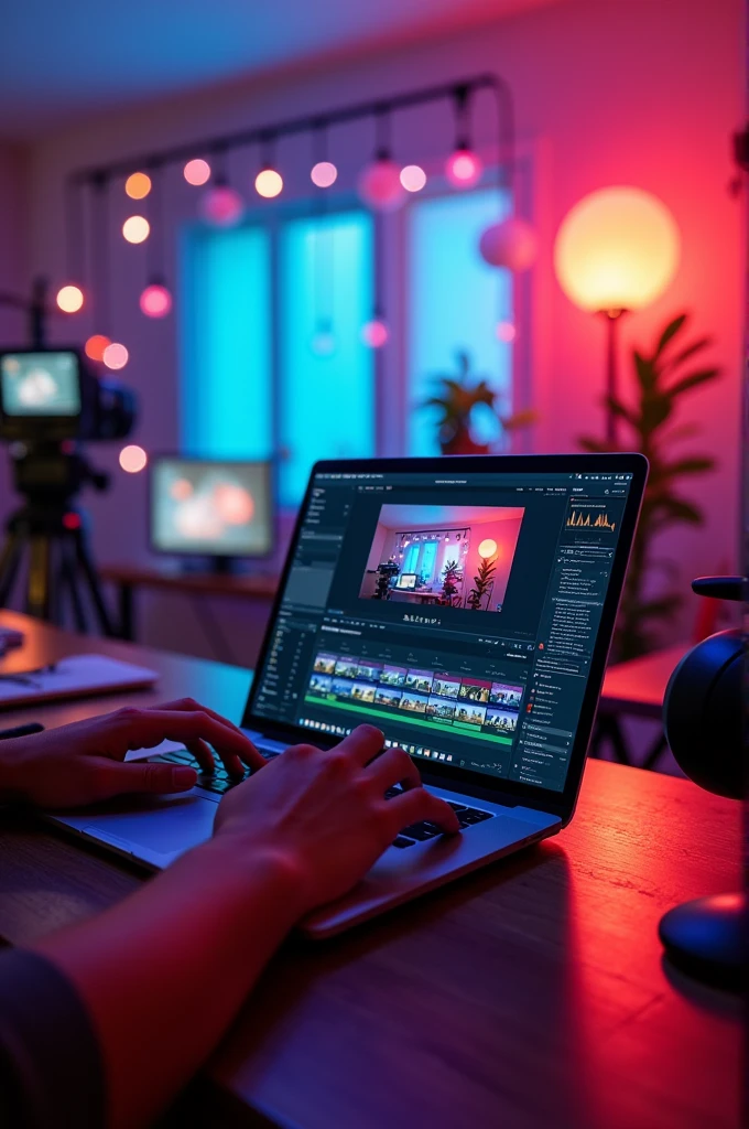 studio background with laptop and good colours like the background of short video creator