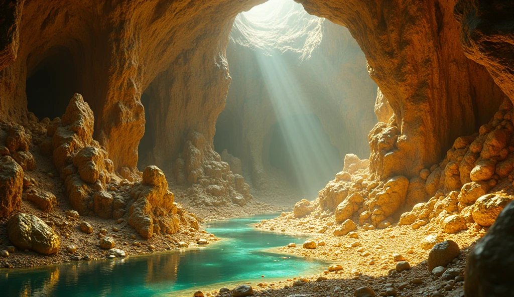 There is a lot of gold and jade under the ground(best quality,4K,8k,High level,masterpiece:1.2),Ultra Detailed,(lifelike,Photo real,Photo real:1.37),Complex patterns,虚幻引擎4K壁纸,Summer Unreal Engine 5, Rendered in 8k Unreal Engine,Epic shock