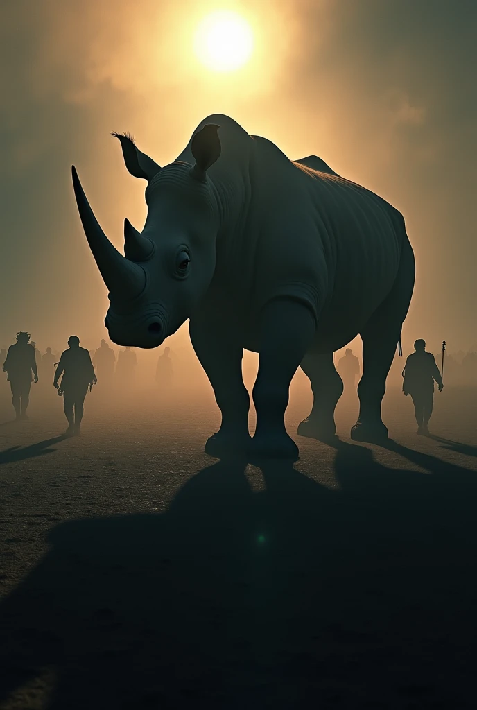 Shadow of a rhino catching shadows of people 