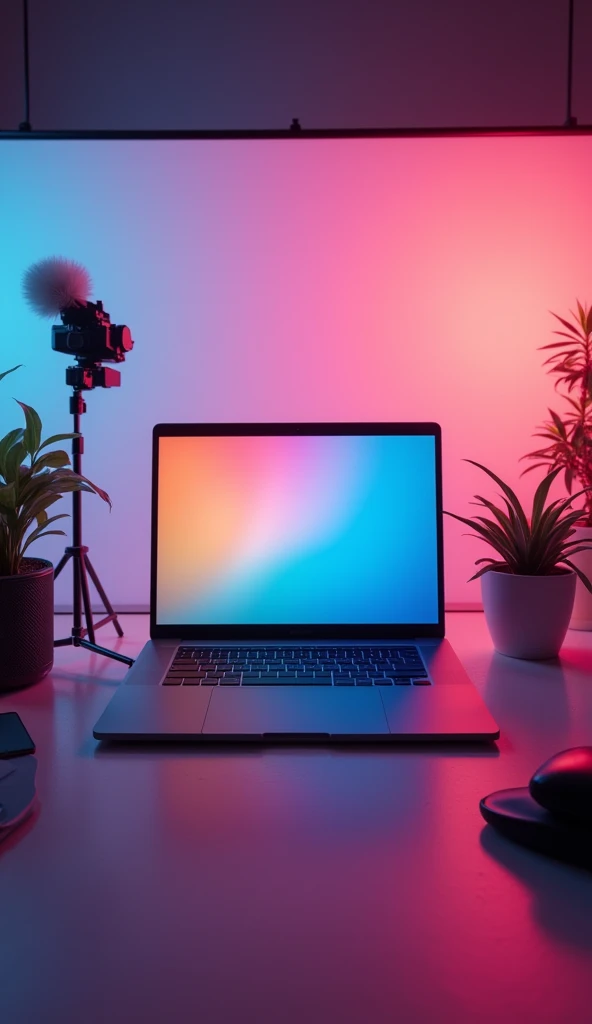 studio background with laptop and good colours like the background of short video creator only background no humans