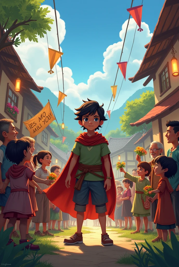 Upon returning to the village, the young adventurer Léo was welcomed as a hero.