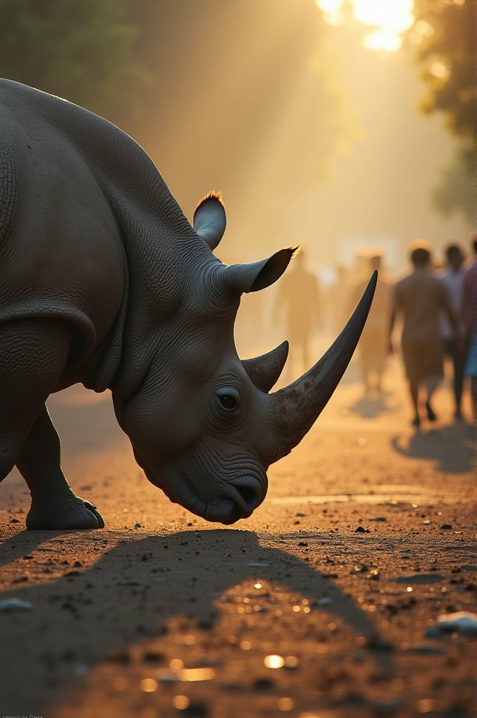 Rhino catching shadows of people