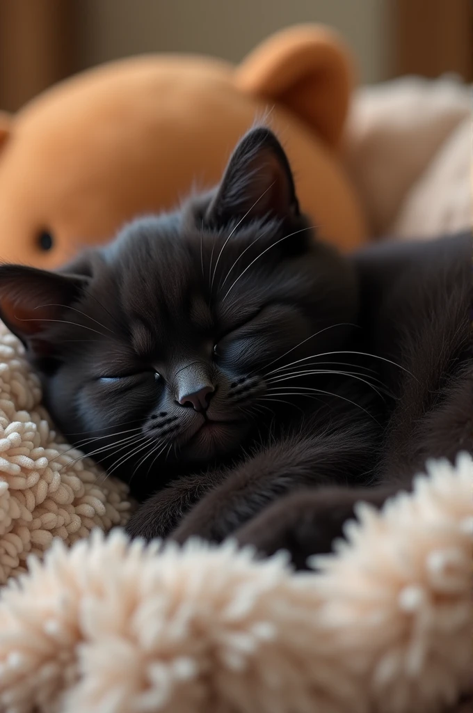 Cute Black cat tired and sleep