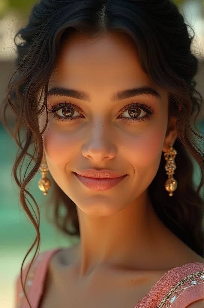 A girl. Her eyes like aishwary rai and smile like Deepika Padukone. 2