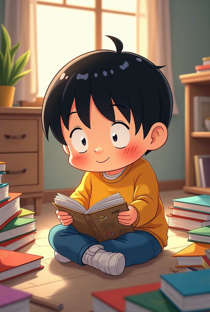 Sinchan reading books 
