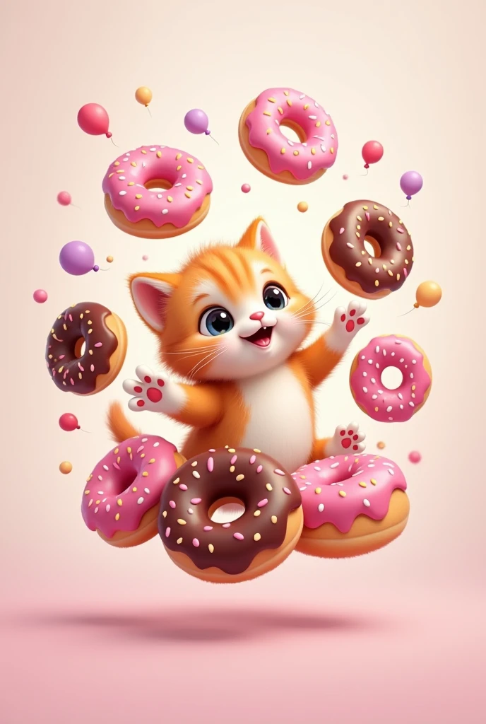 Sweet donuts kitten logo balloon effect