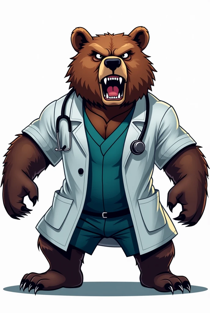 Create a png image of a bear doctor logo looking more aggressive
