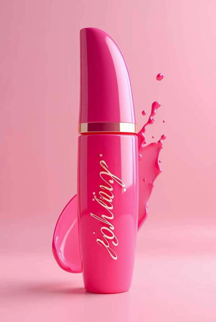 Bright pink lip gloss in a curvy tube branded forever in cursive letters and a pink cap with gold accents